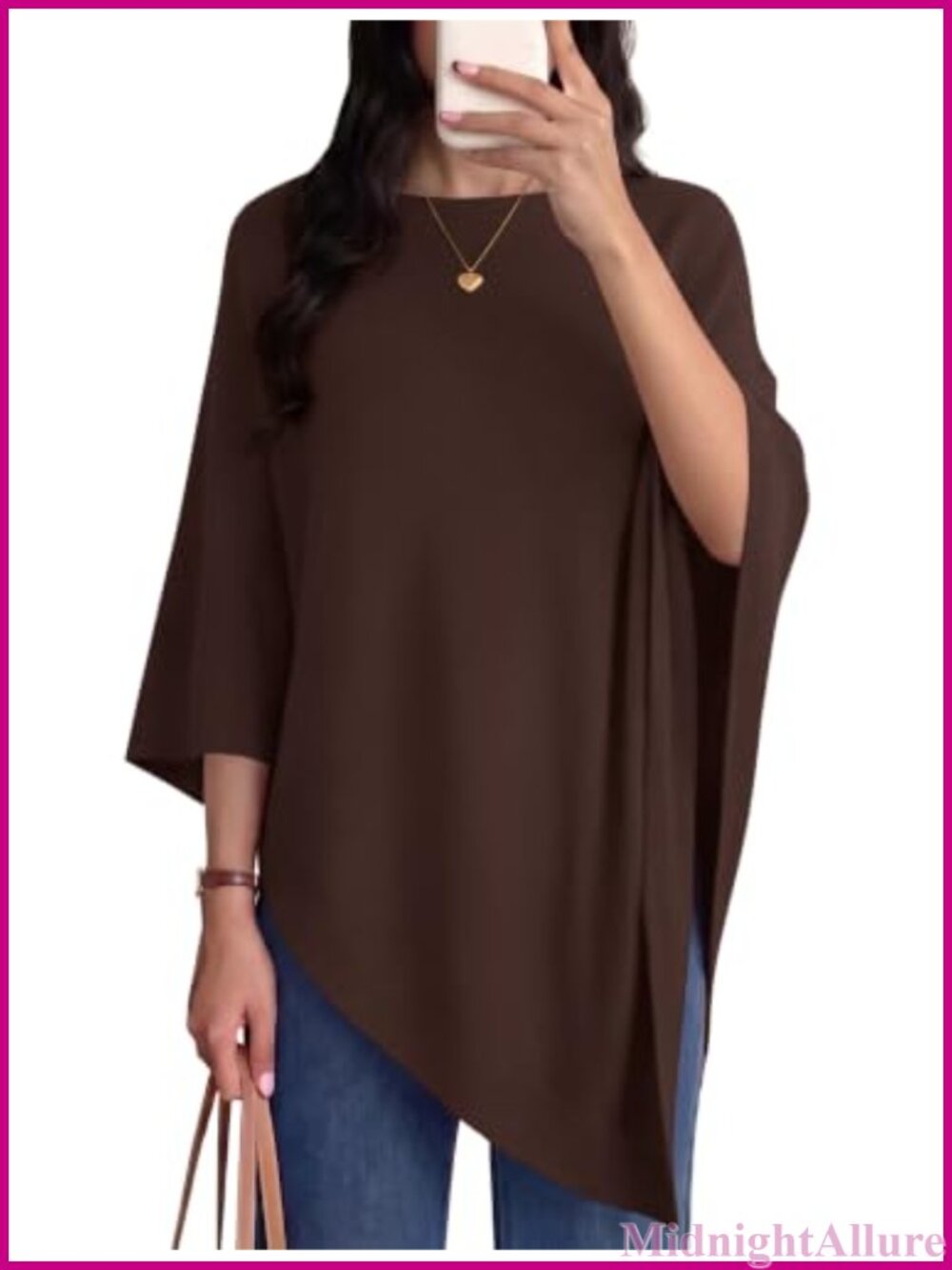 Womens Asymmetric Poncho Sweater Batwing Sleeve Lightweight Knit Pullover Shawl